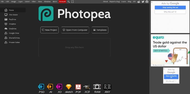 Photopea homepage